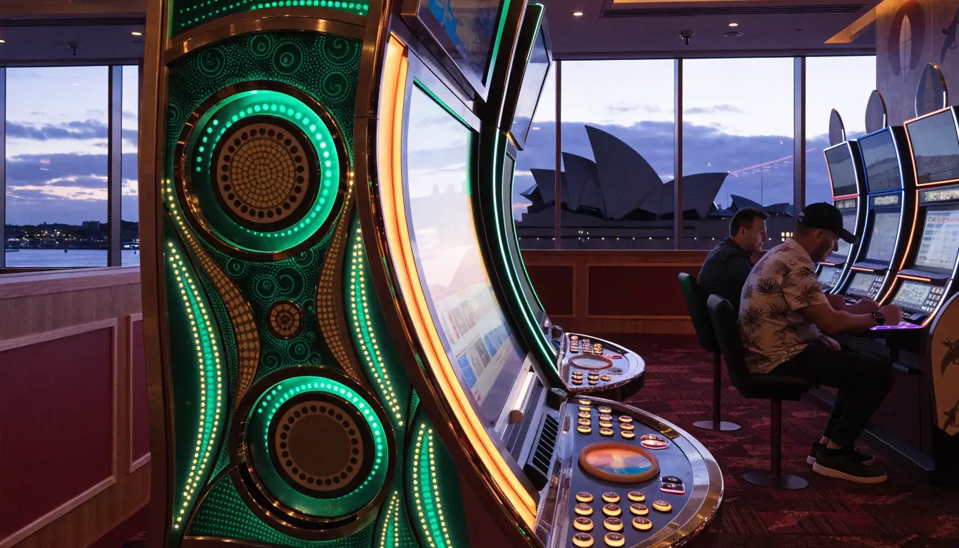 Australian casino slot machine with Sydney Opera House backdrop