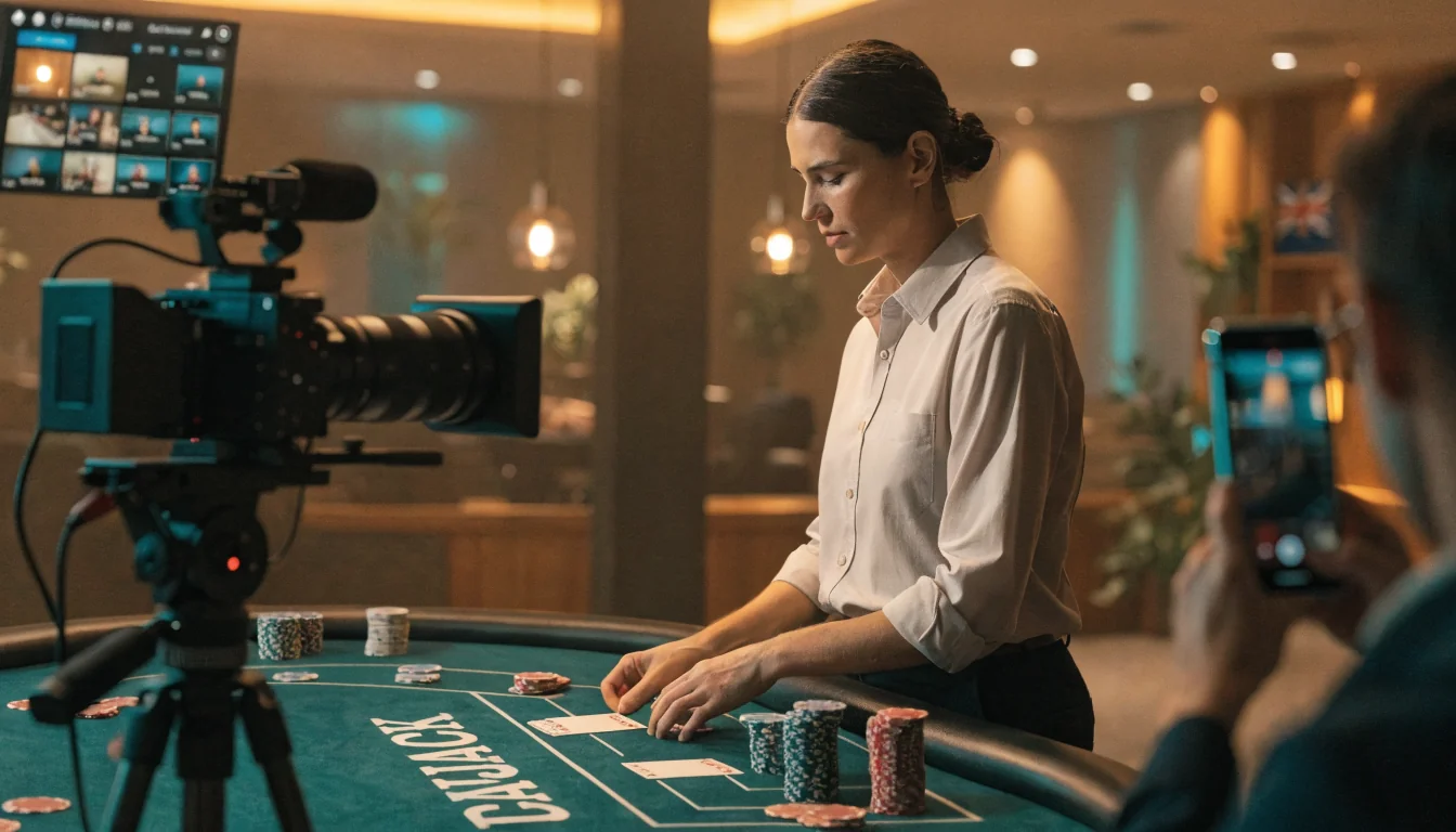 Live casino studio in Australia with dealer and blackjack table
