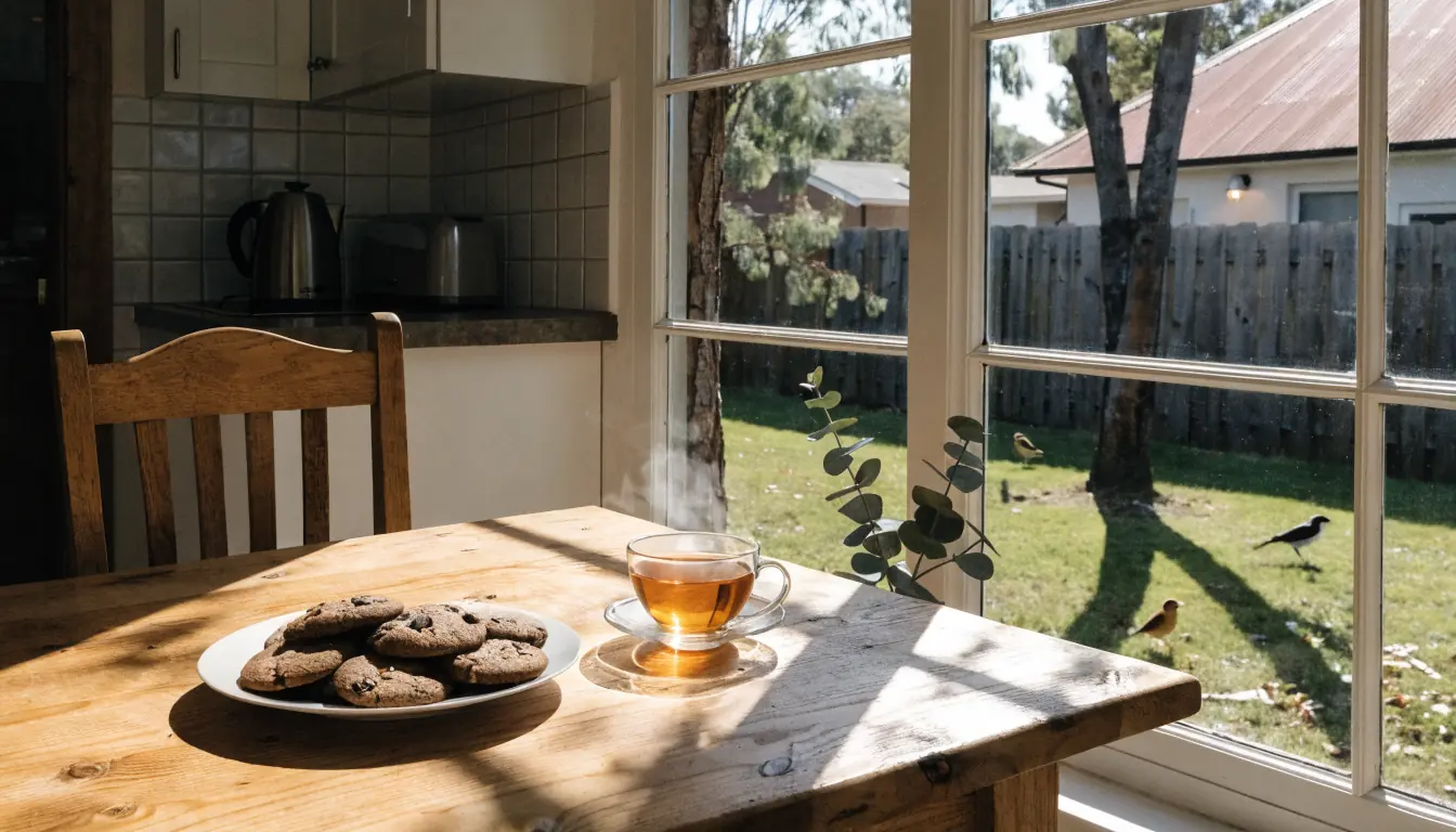 Australian kitchen with cookies and tea