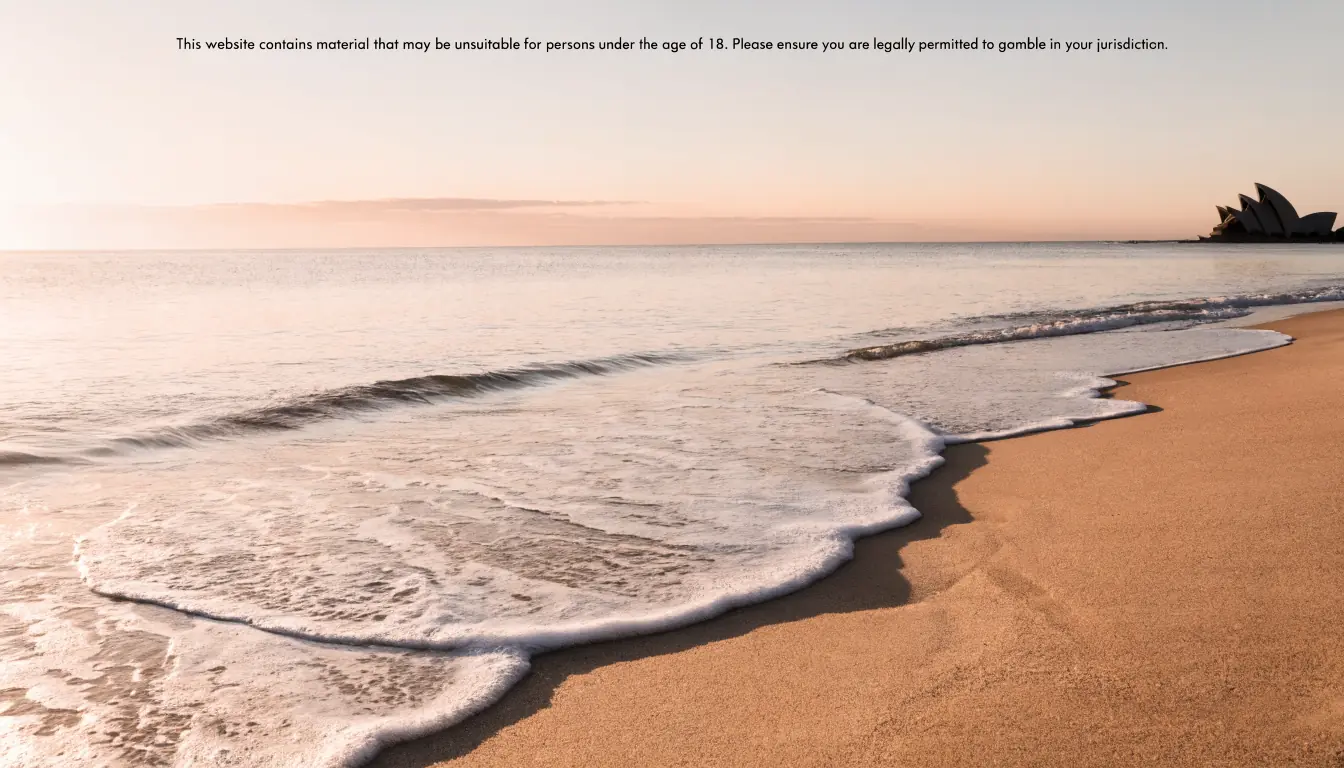 Australian sunrise beach with subtle disclaimer overlay