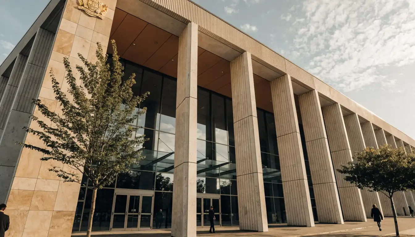 Australian courthouse façade in morning light